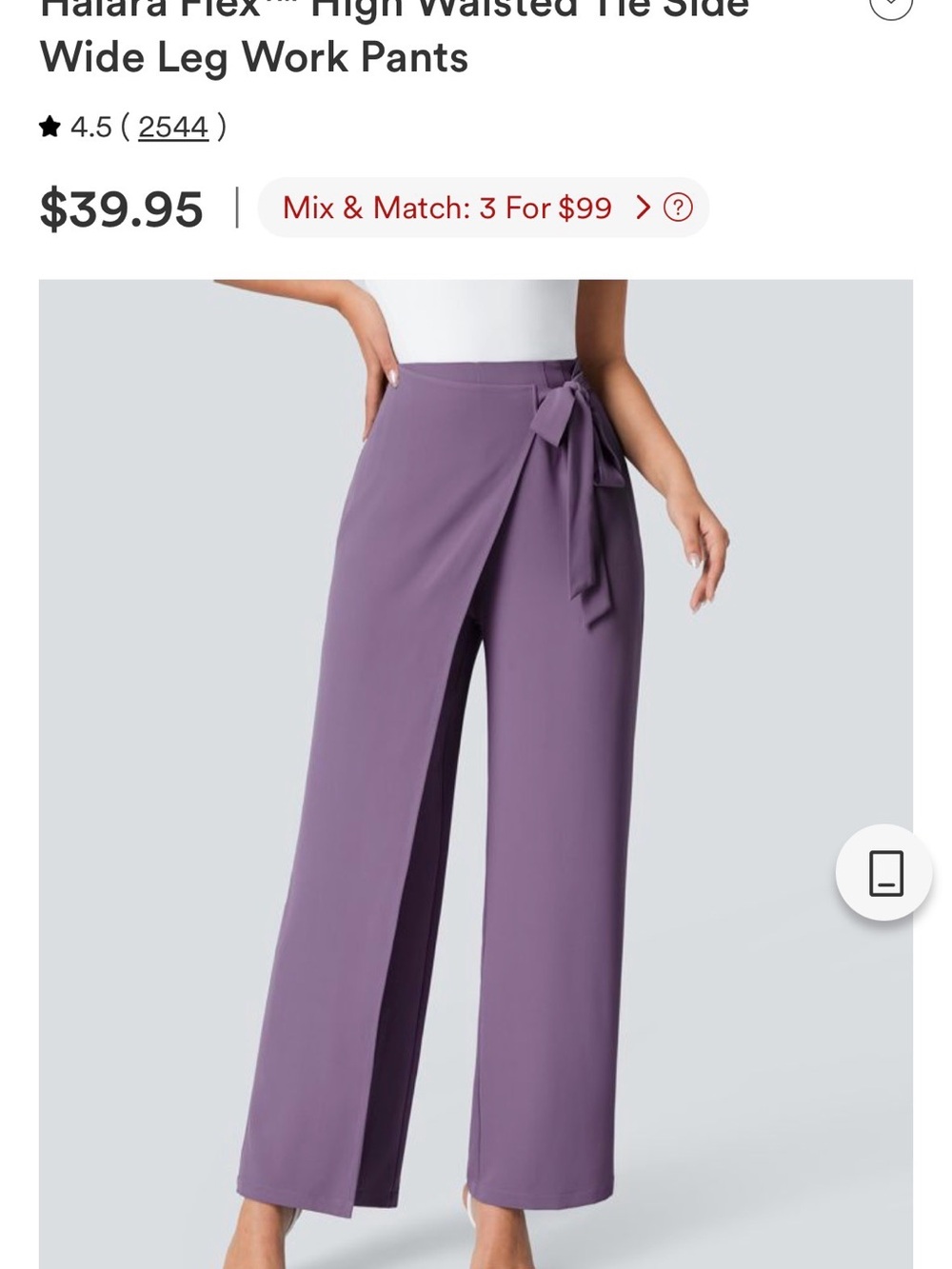 HALARA Lavender Tie-Waist Wide Leg Pants